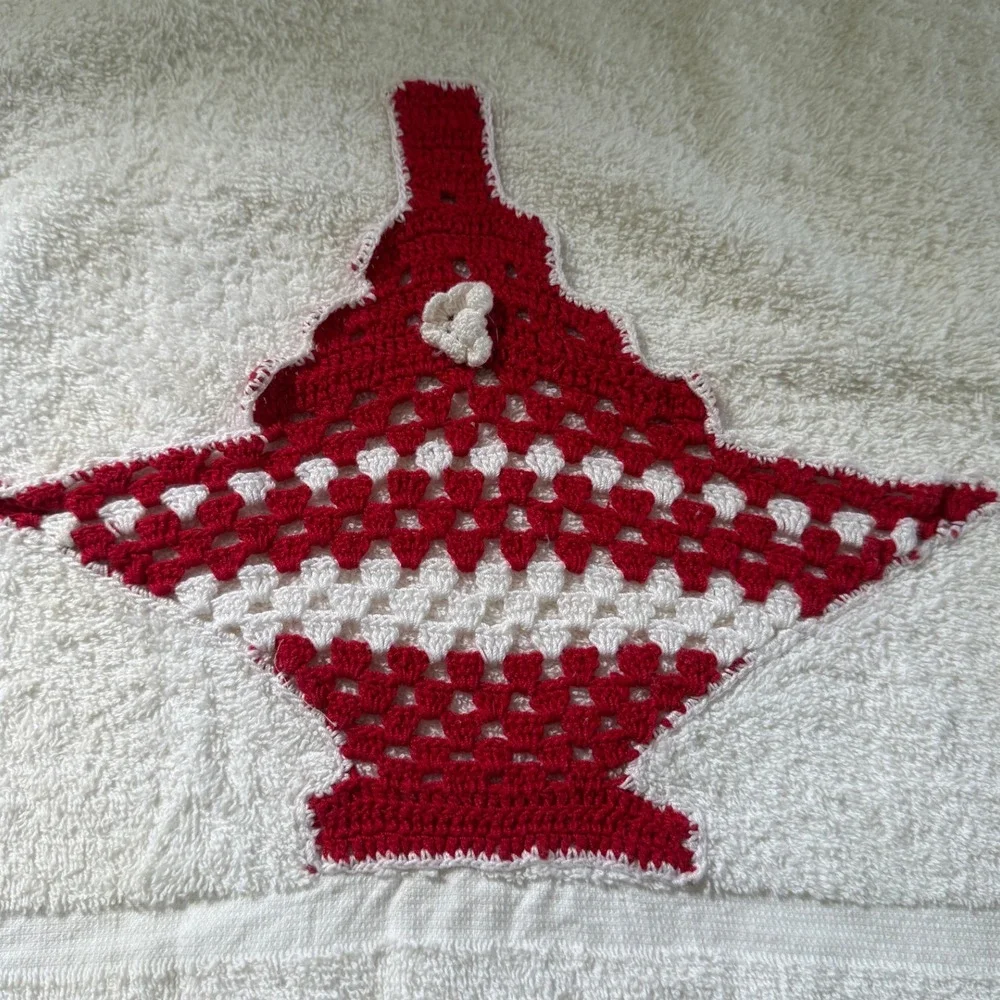 Loomcrest Butler Brothers Vintage White Cotton Hand Towel Red Crochet Trim